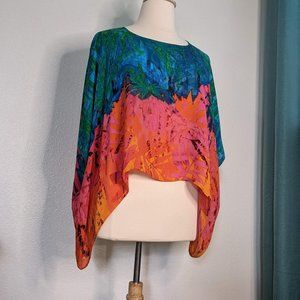 Chico's 100% Silk Sheer Pancho-Style Top Size M/L